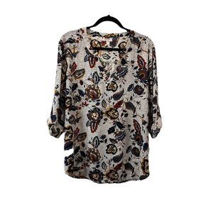 Maurices Floral Paisley V Neck 3/4 Roll Tab Sleeve Popover Top Womens Size XXL